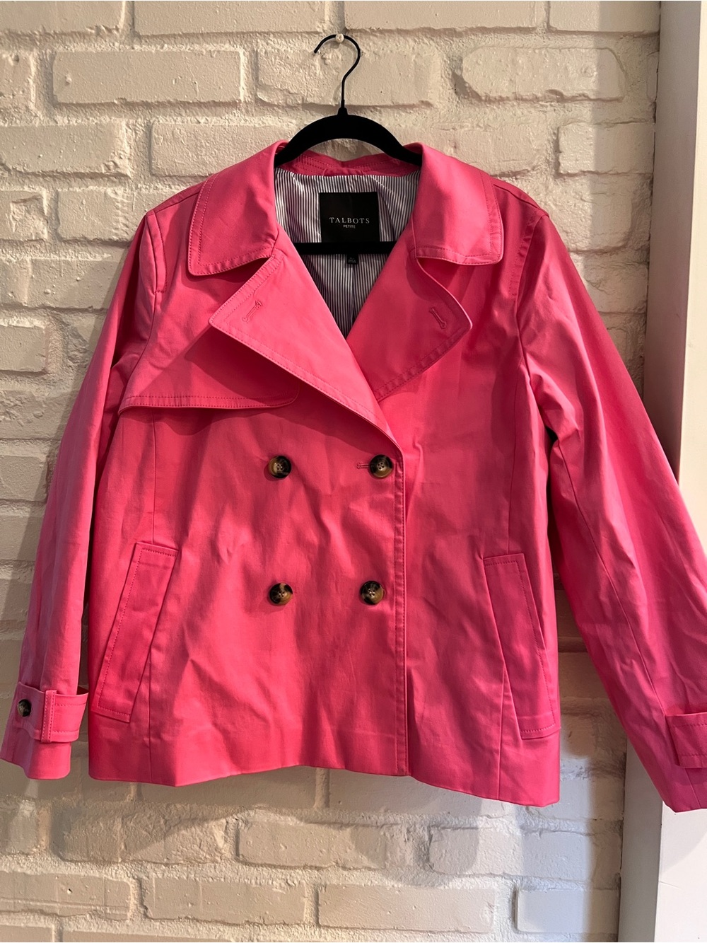 Talbots Hot Pink Double-Breasted Short Trench Coat